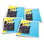 4x Square Stickers 10 cm - Cinema Clapperboard Movie Film  #44612