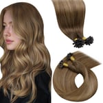 LaaVoo Extension Keratine Cheveux Naturel Marron Balayage Extension Cheveux Naturel Keratine Blond Fonce Brun Moyen a Brun Clair Ombre 50cm 50g/50s Extension a Chaud Keratine Cheveux Humain #6/8/14