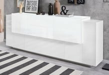 Dmora - Buffet Cesare, Buffet de Cuisine avec 5 Portes et 2 tiroirs, Buffet de Salon, Buffet de Cuisine, 100% Made in Italy, 220x45h86 cm, Blanc Brillant