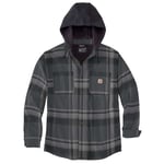 Carhartt Mens Flannel Sherpa Lined Hooded Shirt Jacket - Black - Size Medium