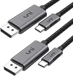 uni Câble USB C vers DisplayPort 2Pcs (4K@60Hz, 2K@144Hz), Thunderbolt 3 vers DisplayPort, Compatible avec MacBook Pro, MacBook Air, iPad Pro, Dell XPS 15, Surface Book 2 etc. Gris