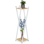 Tagère à plantes, 2 surfaces effet bois, tabouret moderne fleur, hlp : 99x29x29 cm, colonne, blanc-brun clair - Relaxdays