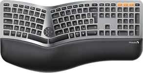 EK01 Plus Clavier Ergonomique sans Fil Rétro Éclairé Bluetooth Ergo Clavier avec Repose-Poignets, Design Divisé, Rechargeable, Silencieux, Français AZERTY, Compatible avec PC & Mac & Phone