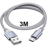 Câbles Micro Usb 3m,Câble De Charge Usb A Vers Micro Tressé En Nylon Câble De Charge Android Compatible Pour Samsung Galaxy S7 S6 Edge J7 J5 J3,Redmi Note 5,Huawei,Sony,Lg,Kindle,Ps4(Q342)