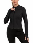 Gyabnw Veste de Sport Femme Haut de Course Respirant à Manches Longues Top de Fitness avec Fermeture Eclair avec Trous pour les Pouces Convient pour le Yoga la Running et plus Encore