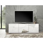 Meuble TV - Blanc laqué brillant avec sérigraphie miroir - L181 x P43 x H57 cm - VICTORY