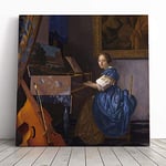 Big Box Art Canvas Print Wall Art Johannes Vermeer Playing an Instrument | Mounted & Stretched Box Frame Picture | Home Decor for Kitchen, Living Room, Bedroom, Hallway, Muli-Colour, 14x14 Inch