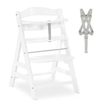 hauck Alpha+, White - Wooden High Chair 6 Months to Adult Sustainable FSC® Certified Beechwood Toddler Feeding and Entertainment Chair, Inclusive 5-Point Harness Bumper Bar Crotch Strap