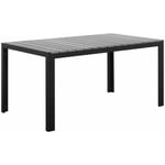 Table de Jardin 150 x 90 cm avec Plateau en Bois Synthétique Gris et Structure en Aluminium Noir Design Moderne pour Extérieur Traditionnel