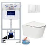 Villeroy & Boch Pack WC Bâti-support + WC sans bride SAT Brevis + Abattant ultra-fin softclose + Plaque blanche (ViConnectBrevis-2)