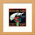 Lumartos, Vintage Poster Liquore Aura Contemporary Home Decor Wall Art Print, Light Oak Frame, 8 x 8 Inches