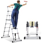 Swanew Echelle Télescopique 2.0m+2.3m jusqu'à 150 kg Escabeau stable en aluminium Avec fléau de balance charge max. 150 kg