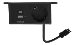 Deltaco OFFICE Under-desk Outlet angled 1 outlet 1x21W A+C USB GST18