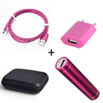 Pack pour JBL FLIP 5 (Cable Chargeur Type C Tresse 3m + Pochette + Batterie + Prise Secteur) Android - ROSE