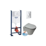 Grohe Pack WC Bâti autoportant + WC suspendu Swiss Aqua Technologies GreyInfinitio sans bride + Abattant softclose + Plaque Chrome