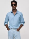 Mango Regular Fit Cotton Chambray Shirt, Sky Blue