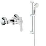 GROHE BauEdge | Bathroom Faucet - Single Lever Shower Mixer, Integrated Check Valve | Chrome | 23333000 + GROHE 27794001 | Tempesta 100 Hand Shower Rail Set | 3 Sprays