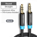 Vention Jack 3,5 mm Câble Aux Mâle vers Mâle 3,5 mm Câble Audio Jack pour JBL Xiaomi Oneplus Casque Haut-Parleur Câble Voiture Aux Cordon 5 m, Noir P350AC- 2 m