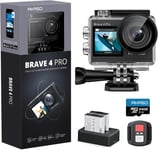 Brave 4 Pro Action Cam 4k 40m Con Scheda Di Memoria U3 Da 64gb, Videocamera 20mp Wifi 170° Grandangolare Doppio Schermo Eis Stabilizzazione, Touch Screen, 5x Zoom[Pho065128]