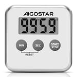 Aigostar Timer - Minuteur de cuisine numérique avec grand écran LCD. Multifonction: chronomètre et compte à rebours, avec avertissement sonore. 3 Modes d'installation: par aimant, posé ou suspendu