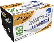 BIC Velleda 1751 ECOlutions Feutres pour Tableau Blanc Effaçables à Sec à Pointe Large Biseautée - Noir, Boîte de 12