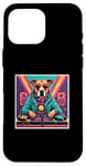 Coque pour iPhone 16 Pro Max Tourne-disque DJ musique chien mixage vinyles fête graphique