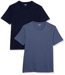 Amazon Essentials Men's T-Shirt Slim-Fit Short-Sleeved V-Neck, Pack of 2, Dark Navy/Steel Blue, XS