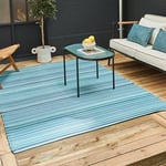 THE RUGS Rainbow Collection Outdoor Rug - Easy to Clean, Waterproof Plastic Outdoor Rugs for Garden, Patio, Balcony, Camping - Vibrant Plastic Straw Rug - Threads Blue, 120x160