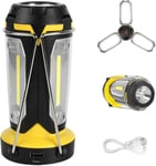 Lanterne de Camping LED, Lampe Camping Rechargeable, Lampe Camping Puissante avec 6 Modes, Câble USB Inclus, IPX4 Étanche(Jaune)