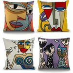 Lot de 4 Housse de Coussin Picasso 45x45 cm Coton Lin Brodé Housses Coussins Canapé Décoration Salon Scandinave Chambre Lit Fauteuil de Bureau Design