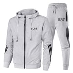 EA7 Sports Herr Träning Set Hoodie Dragkedja Sweatshirt Sweatpants 2st/Set Ljusgrå Light Grey L Light Grey