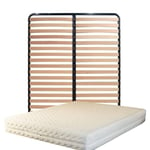 King of Dreams Ensemble Matelas 140x200 + Sommier Démonté + Pieds + Oreiller Mémoire Offerts - Face de Contact Latex - 80 Kg/m3 - Hauteur 21 cm - Soutien Ferme