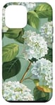 Coque pour iPhone 12 mini Fleur d'hortensias blanches sur vert sauge