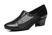 MINITOO Women's Closed Toe Slip-on Low Heel Black Salsa Latin Ballroom Dancing Shoes UK 3