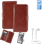 CASE FOR OnePlus 9RT BROWN + EARPHONES FAUX LEATHER PROTECTION WALLET BOOK FLIP 