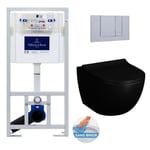 Pack wc Bâti-support ViConnect + wc sans bride Vitra Sento Noir mat + abattant ultra-fin avec frein de chute + Plaque chrome mat - Villeroy&boch