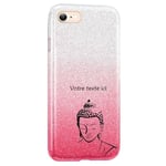 Coque Iphone 7 et 8 et SE 2020 paillettes rose tie bouddha noir personnalisee