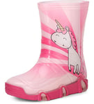 Ladeheid Bottes de Pluie Chaussure Enfant Fille Garçon SwkBW30 (Rose Licorne 30, 27/28 EU)