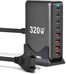 Station De Charge Usb, 320 W, Gan Multiport, 8 Ports Usb C Et Usb A, Avec Gan Iii Et Pd 3.0, Station De Charge Rapide Pour Macbook Pro Air, Ipad Pro Air, Iphone, Galaxy S23[L3988]