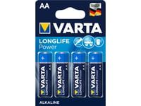 Varta Longlife Power Aa, Engångsbatteri, Lr06, Alkalisk, 1,5 V, 4 Styck, Blå, Multifärg