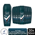 Sure Men Antiperspirant Deodorant Roll On 72H Nonstop Protection 50ml, 30 Pack