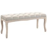 HOMCOM Banc Banquette capitonnée Style Classique 110 cm Bout de lit Rembourrée en Lin piètement Bois hévéa sculpté Lin Beige