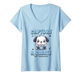 Womens Cute Camera Dog Photographer Photo Capture & Create Puppy V-Neck T-Shirt