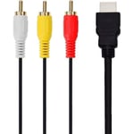 Hdmi-Rca-TV-kaapeli Hdmi-uros-3 Rca-uros Av-kaapeli Video-äänikomponenttimuunninsovitin 1080p-kaapeli HDTV:lle, musta 5 jalkaa/1,5 m