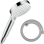 Pommeau de douche Hansgrohe Crometta EcoSmart 2 jets blanc/chromé + flexible de douche Hansgrohe Designflex 125 cm chromé