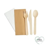 Homéa, Set de 6 Sets Individuels de Couverts Bois Cuillere+Couteau+Fourchette+Serviette