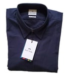 PAUL SMITH Shirt Mens M Slim Tailored Fit Navy Blue Textured Weave Cotton