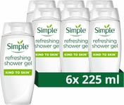 Simple Kind to Skin Refreshing Shower Gel Body Wash, Natural, Pack of 6 x 225 Ml