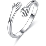 925 Sterling Silver Ringar För Kvinnor Flickor Män Eller Unisex Silver Kramar Händer Öppna Ring Smycken Kram Händer Statement Ringar Band Storlek Silver