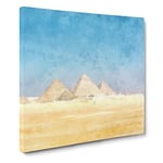 Giza Necropolis Pyramids in Egypt Painting Modern Canvas Wall Art Print Ready to Hang, Framed Picture for Living Room Bedroom Home Office Décor, 14x14 Inch (35x35 cm)